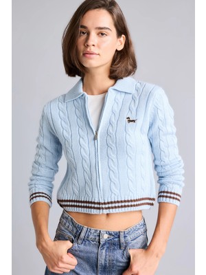 DeFacto Regular Fit Polo Yaka Saç Örgü Fermuarlı Hırka H2148AX26AU