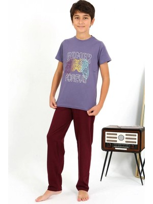 Pileli Store Erkek Çocuk Kısa Kol Penye Pijama Takım Mor