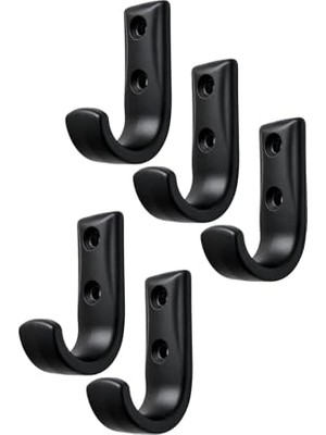 Mey İthalat Metal Duvar Askısı, J Tipi, 5X3X1.8 Cm, Montaj Vidaları Dahil, 5 Adet, Siyah