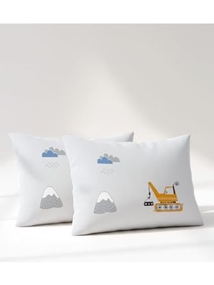 Mey İthalat Ranforce %100 Pamuk Bebek Yastık Kılıfı 35X45 Cm, 2'li Set, Digger Cars B Çok Renkli