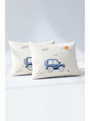 Mey İthalat Ranforce %100 Pamuk Bebek Yastık Kılıfı 35X45 Cm, 2'li Set, Digger Cars A Çok Renkli