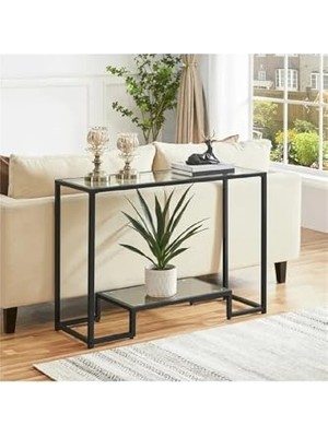 Mey İthalat Dresuar Çok Amaçlı Cam Konsol Modern Siyah Renk Metal Iskeletli Temper Camlı Raflı Dresuar Konsol Antre Hol