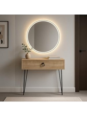 Mey İthalat Meşe Metal Ayaklı Modern Dresuar; 80X20X20 Cm, Suntalam, Minimalist Antre ve Salon Konsol Dolabı