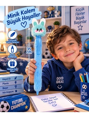 Seymen Bıçakçılık 35 cm Tüylü Peluş Kalem Tavşan Figürlü Sevimli Kalem Çocuk Öğrenci Kırtasiye Kalemi Hediyelik