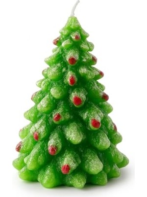 Mey İthalat Tekli, El Yapımı, Kokusuz Noel Ağacı Biçimli Dekoratif Masa Mumu