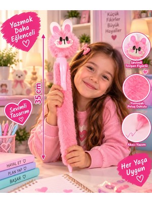 Seymen Bıçakçılık 35 cm Tüylü Peluş Kalem Tavşan Figürlü Sevimli Kalem Çocuk Öğrenci Kırtasiye Kalemi Hediyelik