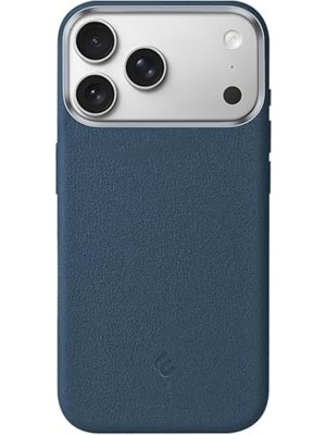Mey İthalat Kılıf; iPhone 17 Pro Için Magsafe ile Uyumlu Çizilmeyen ve Parmak Izi Tutmayan Deri Görünümlü Metal Tuşlu ve Metal Lens Çerçeveli Hybrid Silikon (Mavi, 17 Pro)