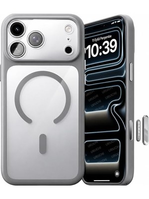 Mey İthalat Kılıf; [kamera Korumalı] iPhone 17 Pro Max Manyetik Halkalı, Gri, Kamera Modülünü De Kaplayan Şeffaf Parlak Arka, Sıkı Kavrayan Silikon Kenar, Kablosuz Şarj Uyumlu