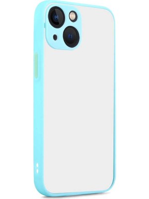 Mey İthalat iPhone 13 Uyumlu Turkuaz Şeffaf Tpu Kılıf; Mat Arka Yüzey, Silikon Kenarlar, Renkli Tuşlar ve Kamera Koruması