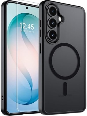Mey İthalat Kılıf; Samsung Galaxy S26 ile Uyumlu Mat Arka Yüzeyli Magsafe + Ekran Koruyucu Hediyeli 2-In-1 Set (Siyah, Galaxy S26)