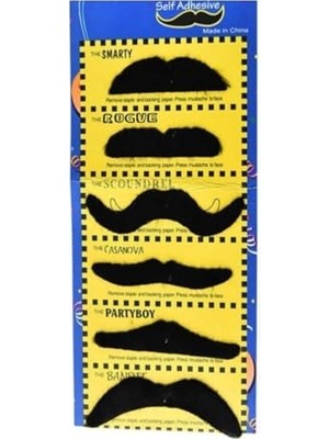 Mey İthalat Unisex Siyah Takma Bıyık Şaka Bıyığı 6'lı Set Siyah