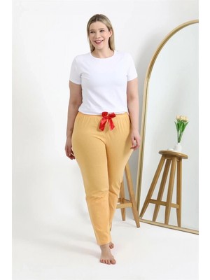 Pileli Store Kadın Pamuklu Büyük Beden Alt Pijama Sarı