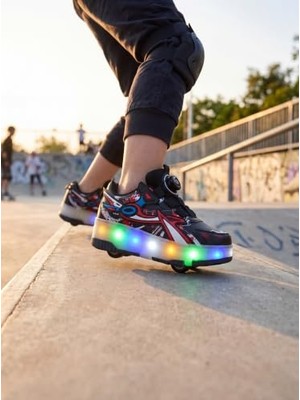Mey İthalat Ayakkabı, Unisex Çocuk Işıklı Patenli Spor Bağcıklı Kalın Taban Günlük ve Spor Kullanım
