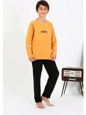 Pileli Store Erkek Çocuk Uzun Kol Penye Pijama Takım Sarı