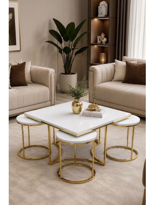 Usta Mekan Yıldız 4+1 Gold Beyaz Mdf Salon Orta Sehpa