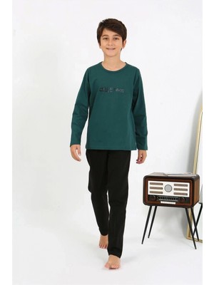 Pileli Store Erkek Çocuk Uzun Kol Penye Pijama Takım Zümrütyeşili