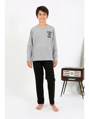 Pileli Store Erkek Çocuk Uzun Kol Penye Pijama Takım Gri