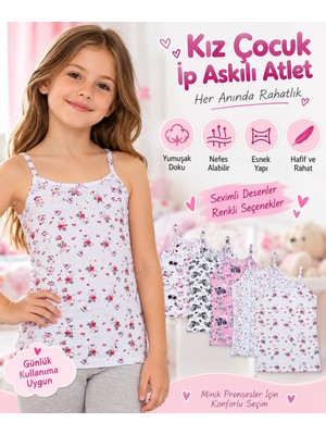 Lumina Tutku Elestan Empirme Kız İp Askılı Atlet-Karışık Renk-NO:6/11-12 Yaş