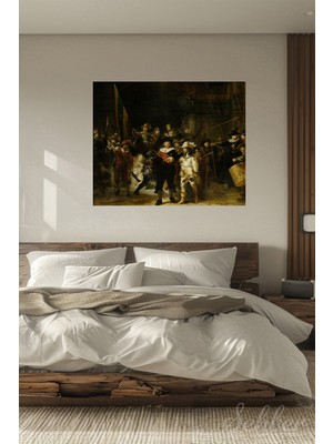 Şehber Rembrandt Van Rijn’in Gece Devriyesi (De Nachtwacht) Adlı Eseri Yatay Kanvas Tablo 4396