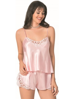 Bemy Store Somon Saten Babydoll Şort Takımı Zarif Kadın Gece Giyim