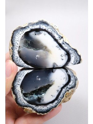 Healcrystal Mavi ve Beyaz Merlinit Jeot Çifti - Yarı Saydam Çekirdek 3D Dendritler Botryoidal Matris, 209G