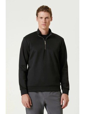 Ayessa Erkek 3 Iplik Pamuklu Uzun Kol Yarım Farmuarlı Yakalı Sweatshirt - Siyah Siyah - 2xl
