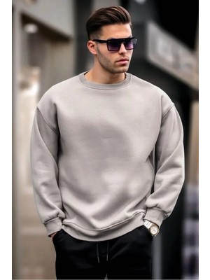 Ayessa Erkek Düz Bisiklet Yaka 3 Iplik Sweatshirt - Boyalı Gri Boyalı Gri - Xl