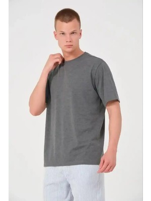 Ayessa Erkek Düz Bisiklet Yaka Tişört Kısa Kol Yazlık T-Shirt - Antrasit Antrasit - 2xl