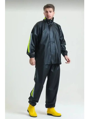 Ayessa Erkek Motorcu Kurye Su Geçirmez Yağmurluk Takım - Siyah Siyah - L