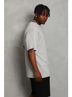 Ayessa Erkek Düz Yazlık Kısa Kol Tişört Bisiklet Yaka Oversize T-Shirt - Gri Gri - L