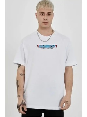 Ayessa Erkek Kısa Kol Yazlık Tişört Bisiklet Yaka Baskılı Oversize T-Shirt - Beyaz Beyaz - 2xl