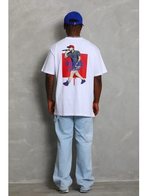 Ayessa Erkek Baskılı Tişört Kısa Kol Bisiklet Yaka Oversize T-Shirt - Beyaz Beyaz - M