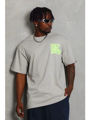 Ayessa Erkek Baskılı T-Shirt Kısa Kol Bisiklet Yaka Regular Fit Tişört - Gri Gri - S