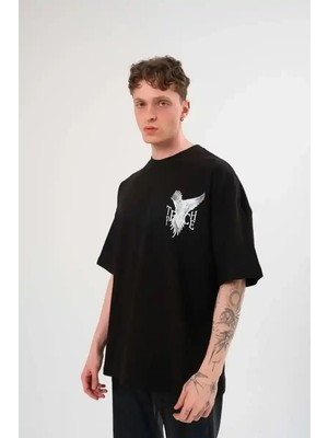 Ayessa Erkek Kısa Kol Yazlık Tişört Bisiklet Yaka Baskılı Oversize T-Shirt - Siyah Siyah - 2xl