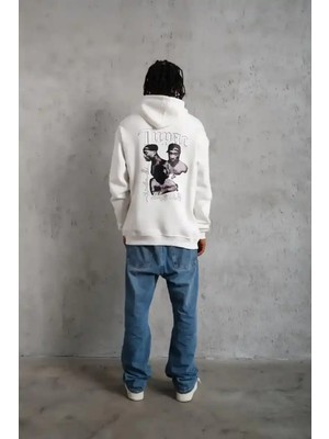 Ayessa Erkek Kapüşonlu Kanguru Cepli Sweatshirt 3 Iplik Pamuklu Baskılı Hoodie - Beyaz Beyaz - 2xl