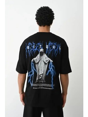 Ayessa Erkek Baskılı Oversize  Kısa Kol T-Shirt - Siyah Siyah - 2xl