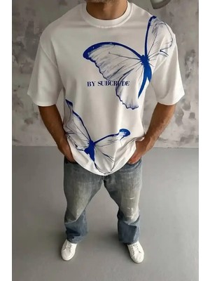 Ayessa Erkek Kısa Kol Yazlık Tişört Bisiklet Yaka Baskılı Oversize T-Shirt - Beyaz Beyaz - 2xl