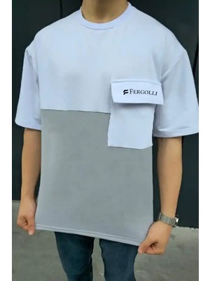 Ayessa Erkek Tişört Torba Cepli Parçalı Kısa Kol T-Shirt - Gri Gri - M