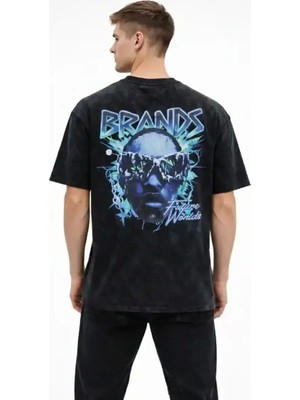 Ayessa Erkek Asit Yıkamalı Oversize Tişört Bisiklet Yaka Kısa Kol T-Shirt - Siyah Siyah - 2xl