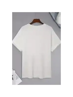 Ayessa Erkek Kısa Kol Yazlık Tişört Bisiklet Yaka Baskılı Oversize T-Shirt - Beyaz Beyaz - S