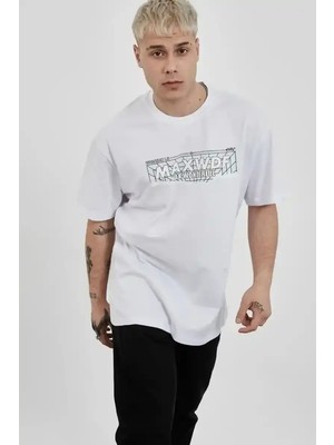 Ayessa Erkek Kısa Kol Yazlık Tişört Bisiklet Yaka Baskılı Oversize T-Shirt -  Beyaz Beyaz - L