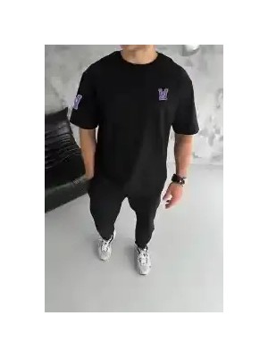 Ayessa Erkek Kısa Kol Tişört Bisiklet Yaka W Wildone Baskılı T-Shirt - Siyah Siyah - 2xl
