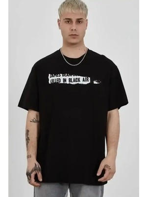 Ayessa Erkek Kısa Kol Yazlık Tişört Bisiklet Yaka Baskılı Oversize T-Shirt - Siyah Siyah - 2xl