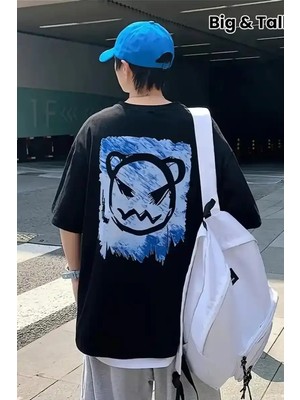 Ayessa Erkek  Tişört Bisiklet Yaka Kore Tarzı Baskı Kısa Kol T-Shirt - Siyah Siyah - 2xl