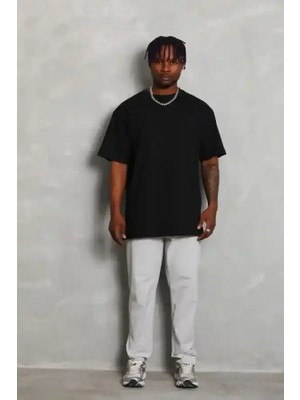 Ayessa Erkek Düz Yazlık Kısa Kol Tişört Bisiklet Yaka Oversize T-Shirt - Siyah Siyah - 2xl