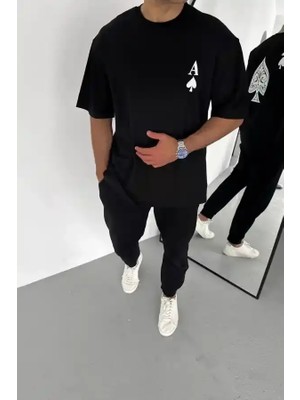 Ayessa Erkek Baskılı T-Shirt Kısa Kol Bisiklet Yaka Regular Fit Rahat Kalıp Günlük Tişört - Siyah Siyah - 2xl