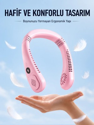Majeur Pembe Boyun Tipi Fan USB Şarjlı Hafif Tasarım Güçlü Hava Üflemeli Serinletici