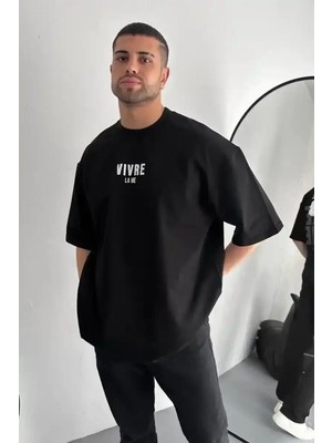 Ayessa Erkek Ön ve Arka Baskılı T-Shirt Kısa Kol Bisiklet Yaka Regular Fit Tişört -  Siyah Siyah - 2xl