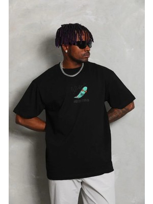 Ayessa Erkek Baskılı T-Shirt Kısa Kol Bisiklet Yaka Rahat Kalıp Tişört - Siyah Siyah - 2xl