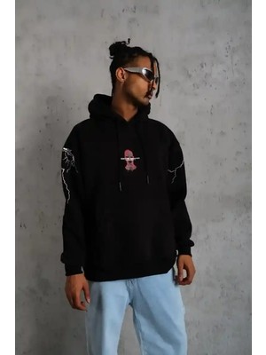 Ayessa Erkek Kapüşonlu Kanguru Cepli Sweatshirt 3 Iplik Pamuklu Baskılı Hoodie - Siyah Siyah - L
